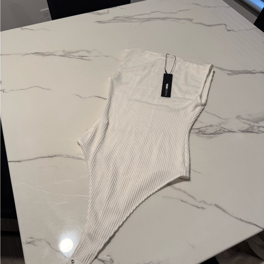 Fashion Nova Ivory Ribbed Bodysuit